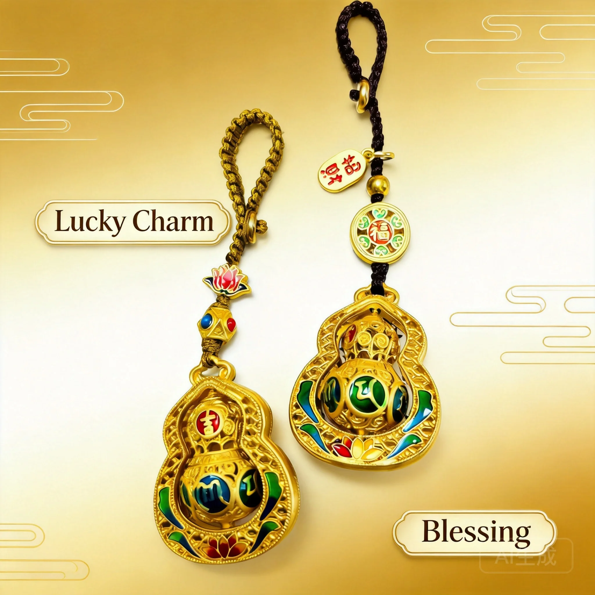 Chinese Style Blessing Hollow Gourd Pendant Keychain 2026 Rotatable Prayer Wheel Enamel Sand Gold Craft Car Bag Hanging Charm