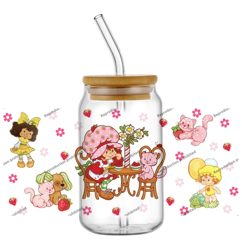 限定40デザイン　可愛いイチゴ柄　女の子向け　16オンス　UV DTF 3Dステッカー　デカール　ラップ　ガラス缶　カップ　クラフトDIY　子供向けギフト