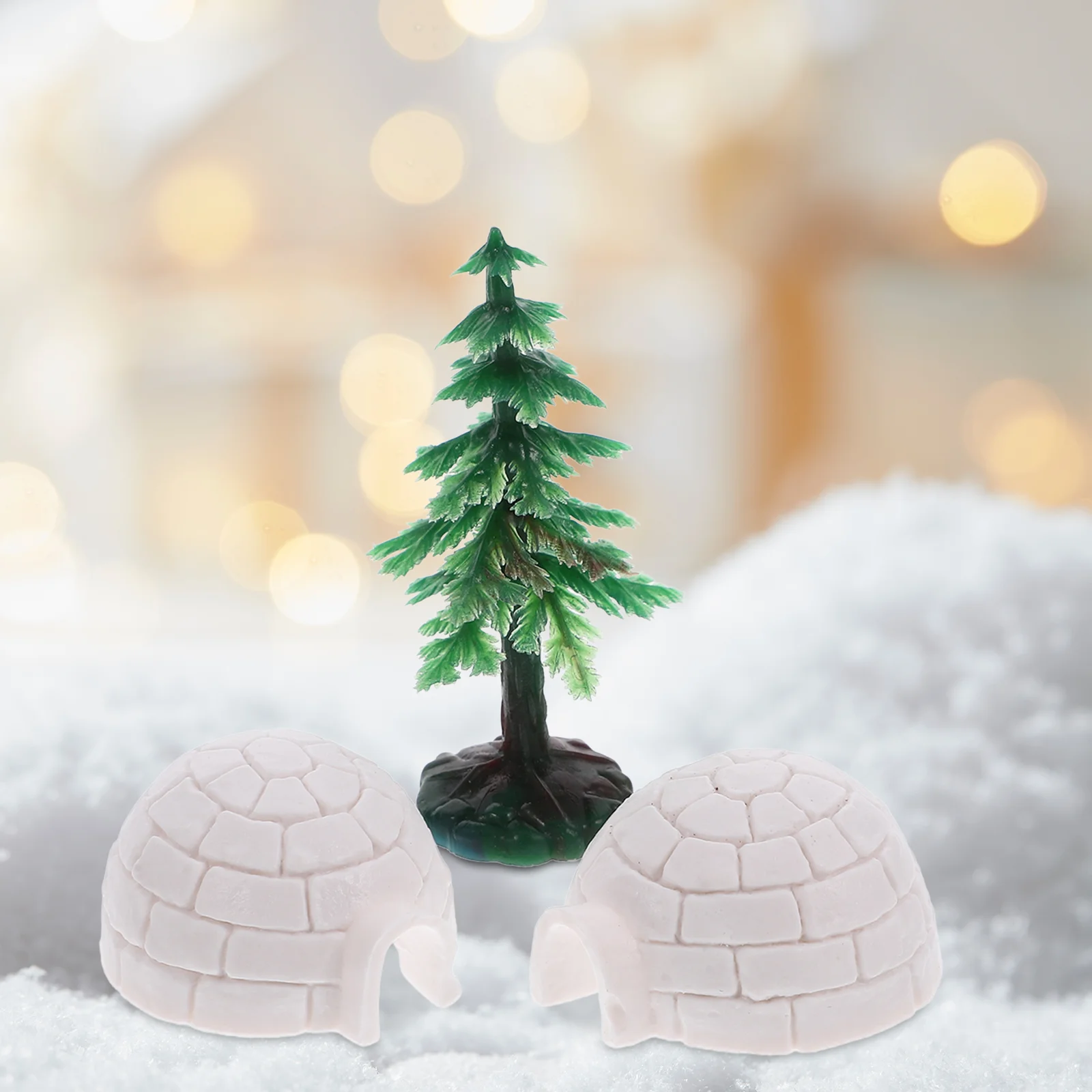 Mini Christmas Tree Simulated Snow Building Model Table Decorations Ice House Figures Toys