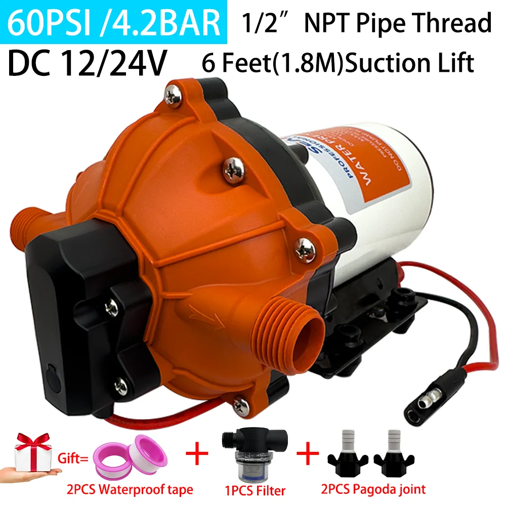 

SEAFLO Diaphragm Water Pump 5.0GPM 60PSI DC12/24V Volts Electric Yacht Boat Marine RV Caravan High Pressure Supply 5 Chamber