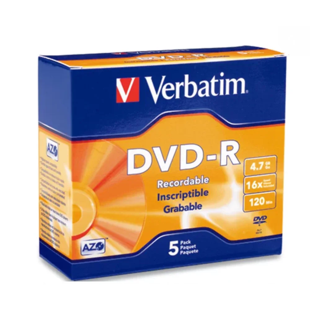 Verbatim AZO DVD-R Discs Blank DVD Disc Azo Recordable Discs 120min 4.7GB 16X 5Pcs/Box