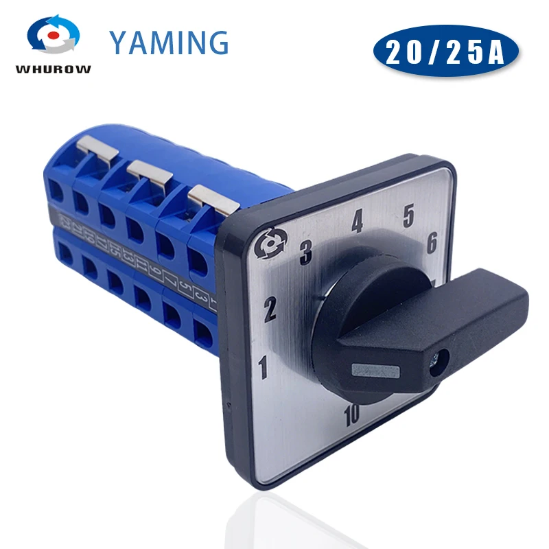 

20A 25A LW26 YMW26 Rotary Cam Switch 64X64mm Panel 660V 25A 6 Poles For Welding Machine 10 Position Silver Contact