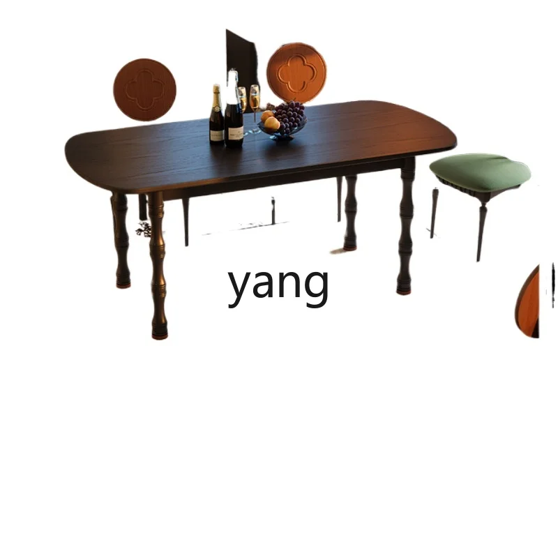 LHH solid wood dining table retro small apartment household medium ancient style simple ash wood rectangular dining table