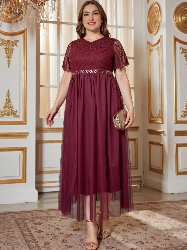 

L-4XL Одежда больших размеров Шифоновые кружевные платья Женские халаты с коротким рукавом Уличный стиль Повседневное платье макси большого размера 3XL