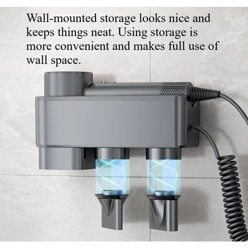 US Standard Hotel HD15 Hair Dryer All-in-One Storage Rack, Hands-Free, No-Drill Wall-Mounted Hair Dryer Holder for Home and B&B