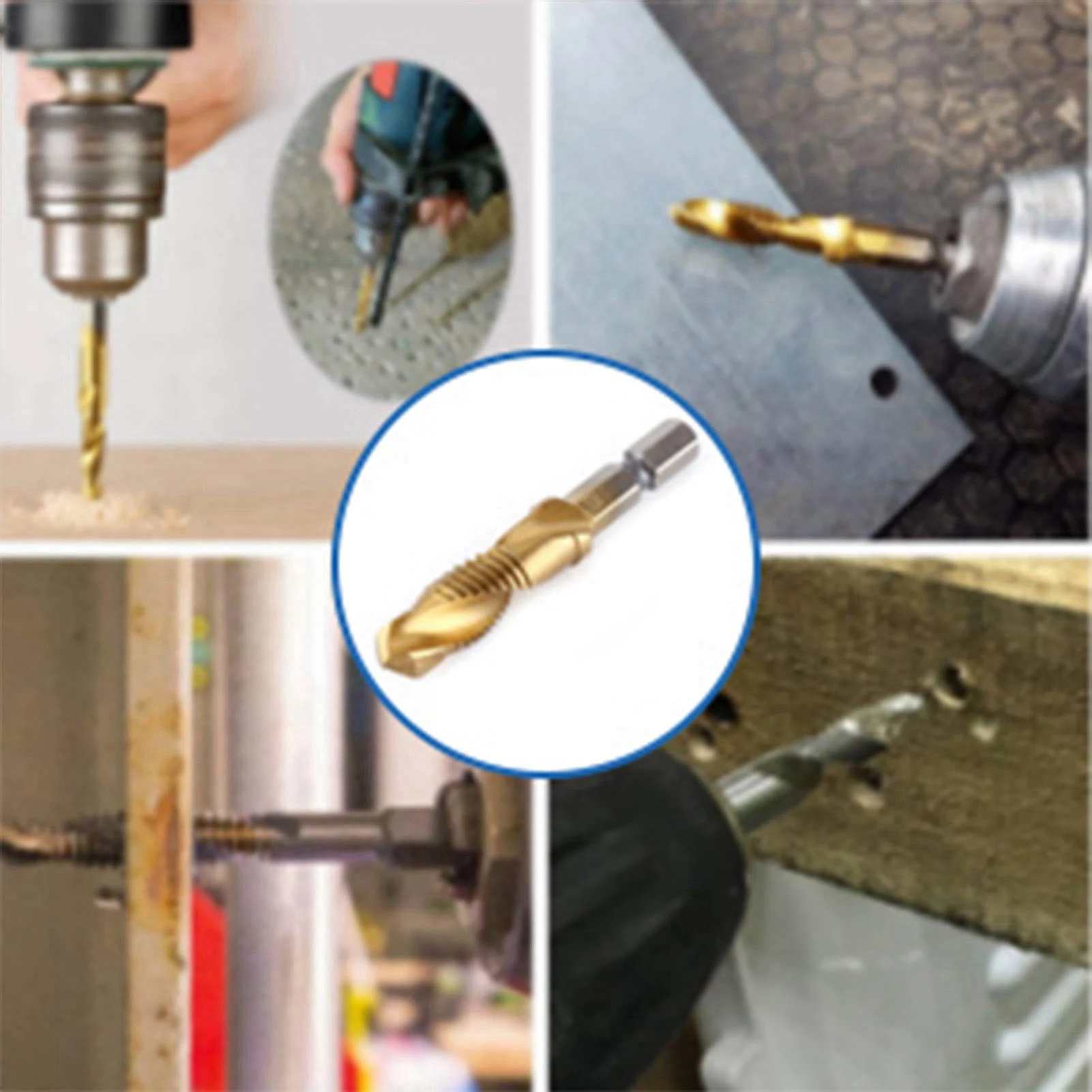 Set di strumenti per rubinetti a vite Utensile per maschi filetti Filettatura metrica M3-M10 Punte per trapano e maschi HSS rivestite in titanio Utensile per maschiatura con codolo esagonale da 1/4"