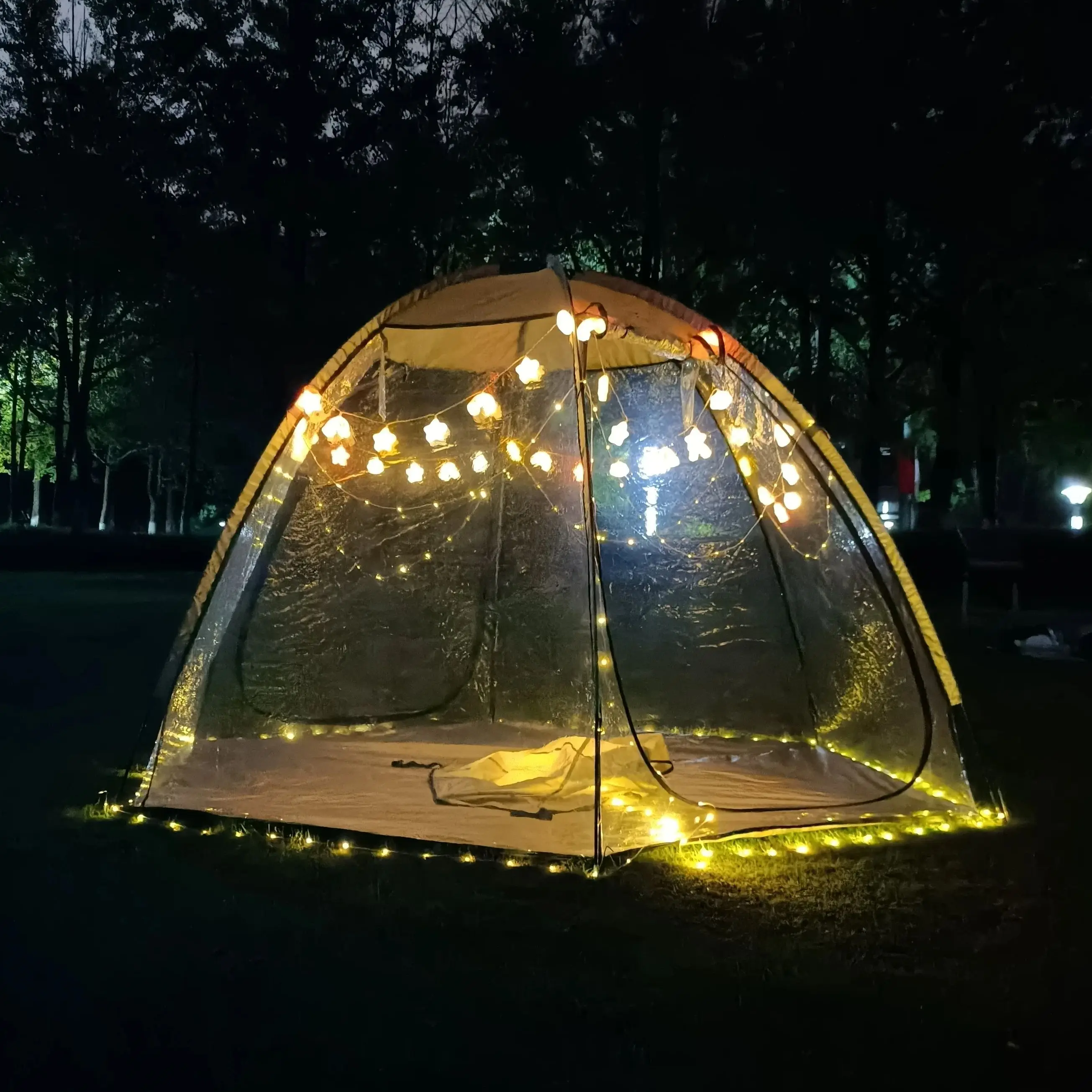 PVC Clear Tent with Hanging Night Lights, PVC Clear Tent with Beautiful Hanging Night Lamps, PVC Transparent Tent for camping