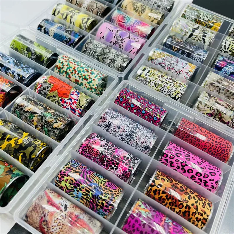 10Pcs/Box Nail Foils Snake Leopard Print Nail Art Transfer Sticker Sexy Decals Adhesive Paper Wraps Nail Accessories Decorations