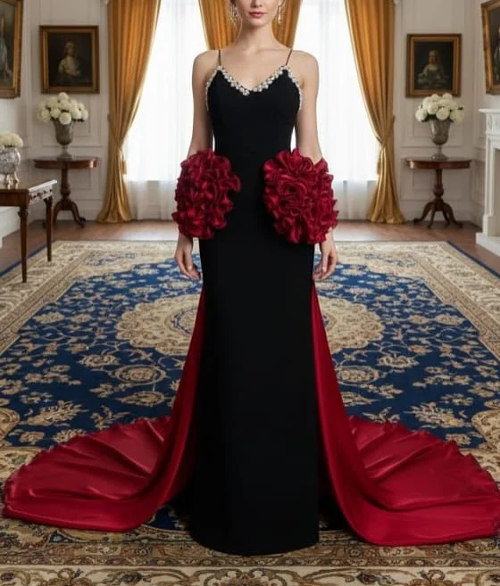 

AsaNagi Arabia kleider Elegante Black Modest Strapless Formal & Evening Flower Gowns توصيل سريع فساتين