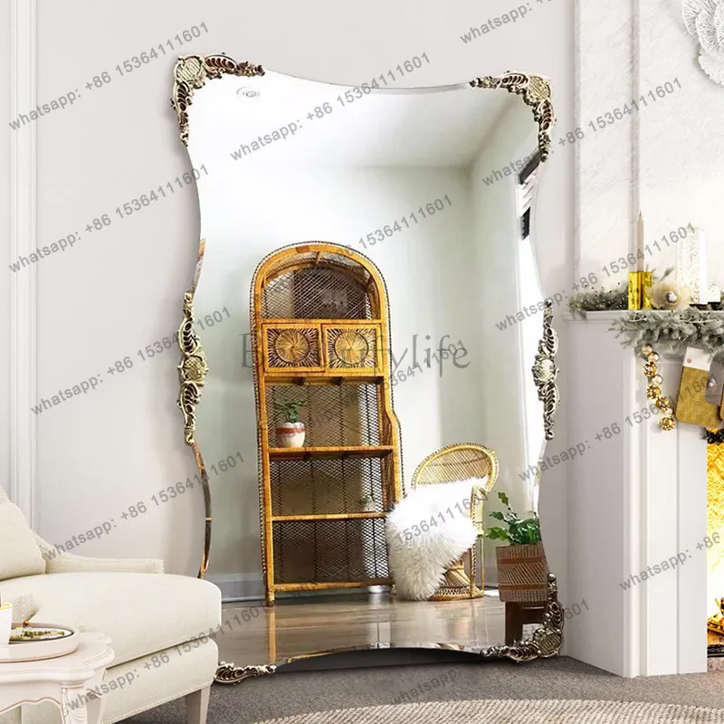LS full-body mirror carved medieval living room decoration floor-to-ceiling cloakroom fitting mirror customization