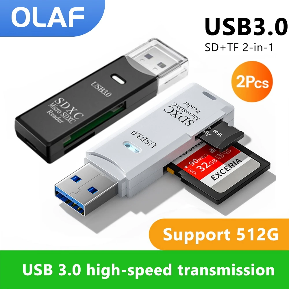 2PCS USB 3.0 Card Reader High Speed 2 IN 1 Card Reader Micro SD TF Memory Card Reading Adapter For Phone PC Laptop Accessories