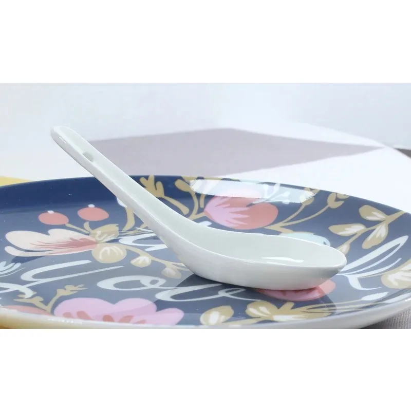 6pcs Set, Plain White Bone China Chinese Rice Scoop Spoon, Ceramic Kis Soup  Korean Ice Cream Ladle, Porcelain Dinner Baby