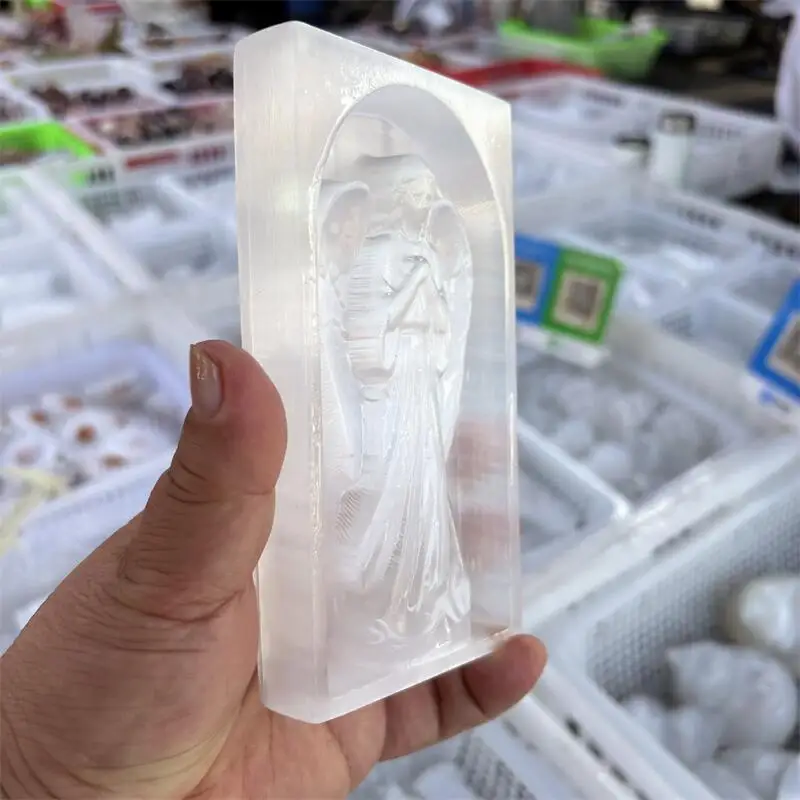 14CM Natural Selenite Angel Carving Healing Reiki Stone Home Decoration Accessories Room Decor Gift 1PCS