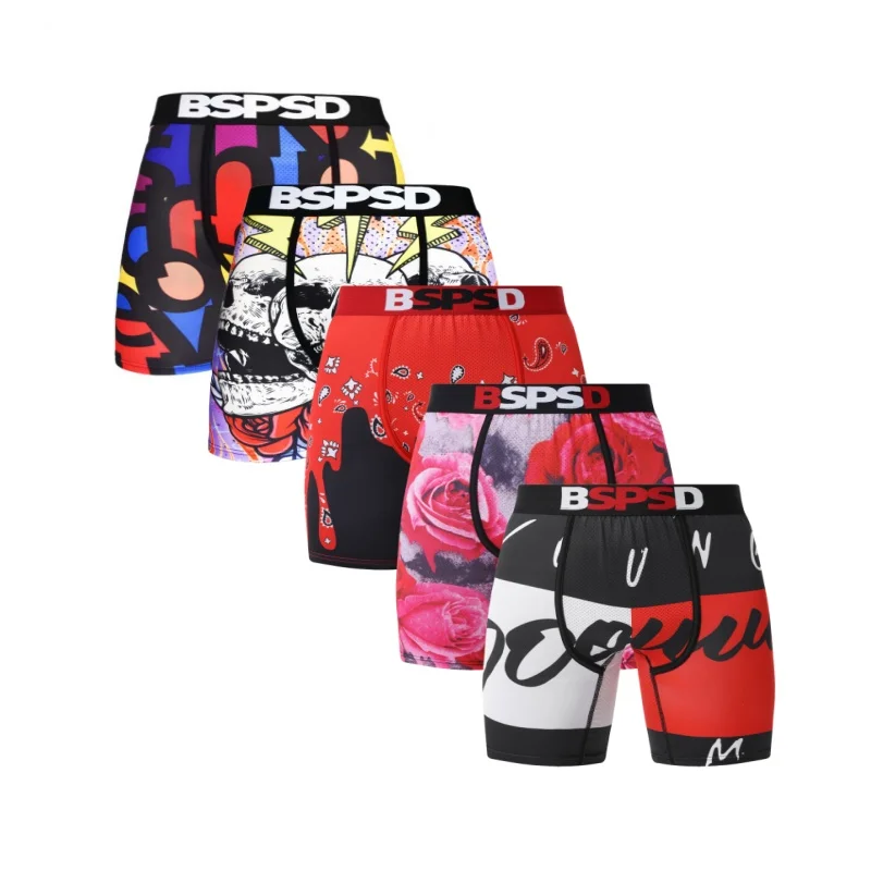 

5 шт., мужские боксеры, нижнее белье, дышащие мужские трусы для плавания, большие размеры S-XXL, мужские трусы с принтом, плавки, сексуальные мужские боксеры