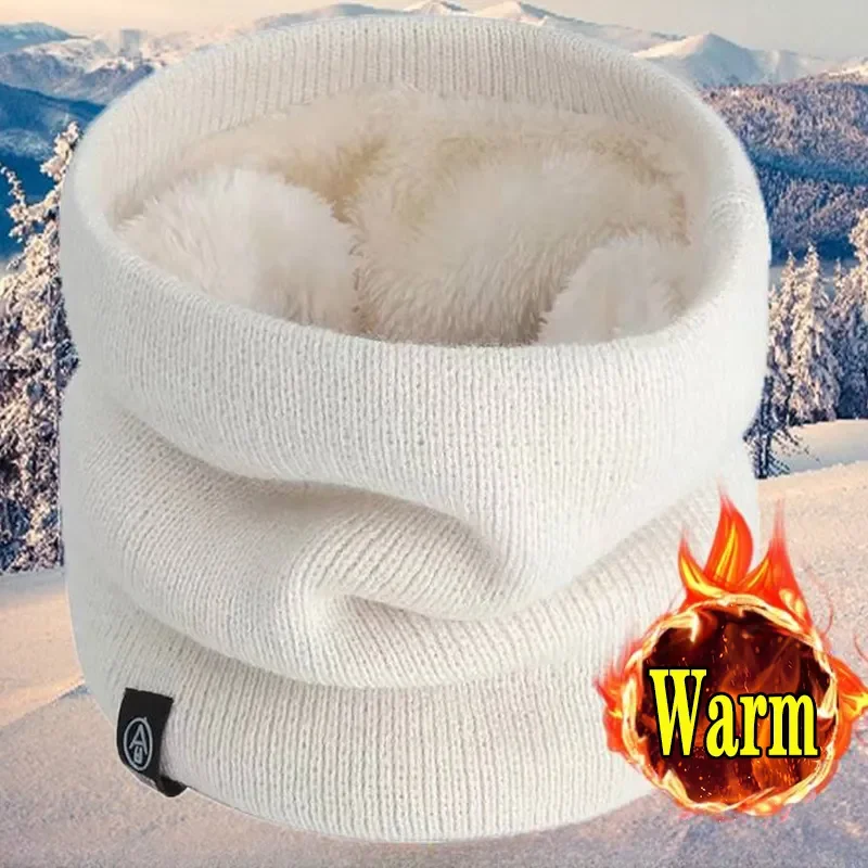 Cashmere Plush Warm Winter Ring Scarf Women Men Knit Full Face Mask Snood Neck Scarves Warmer Bufanda Thick Fleece-lined Muffler