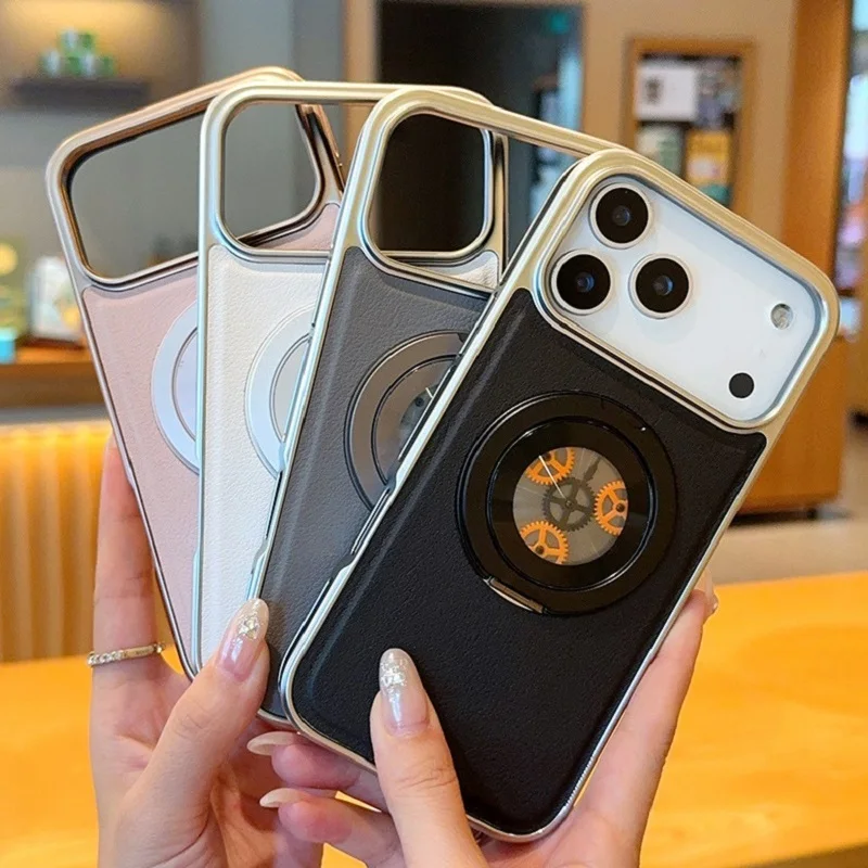 

Magnetic 360 ° Rotating Solid Color Leather Phone Case for iPhone 17 Air 16 15 Plus 14 Pro Max with Support Wireless Charging