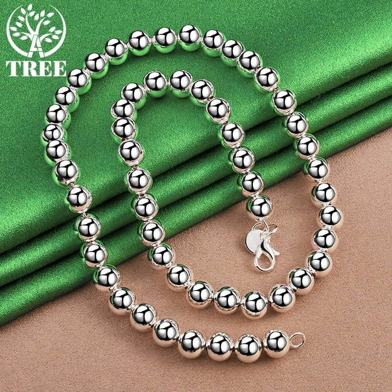 925 Sterling Silver 18 Inch Chain 8mm Smooth Round Bead Ball Necklaces For Woman Mens Party Birthday Wedding Noble Charm Jewelry