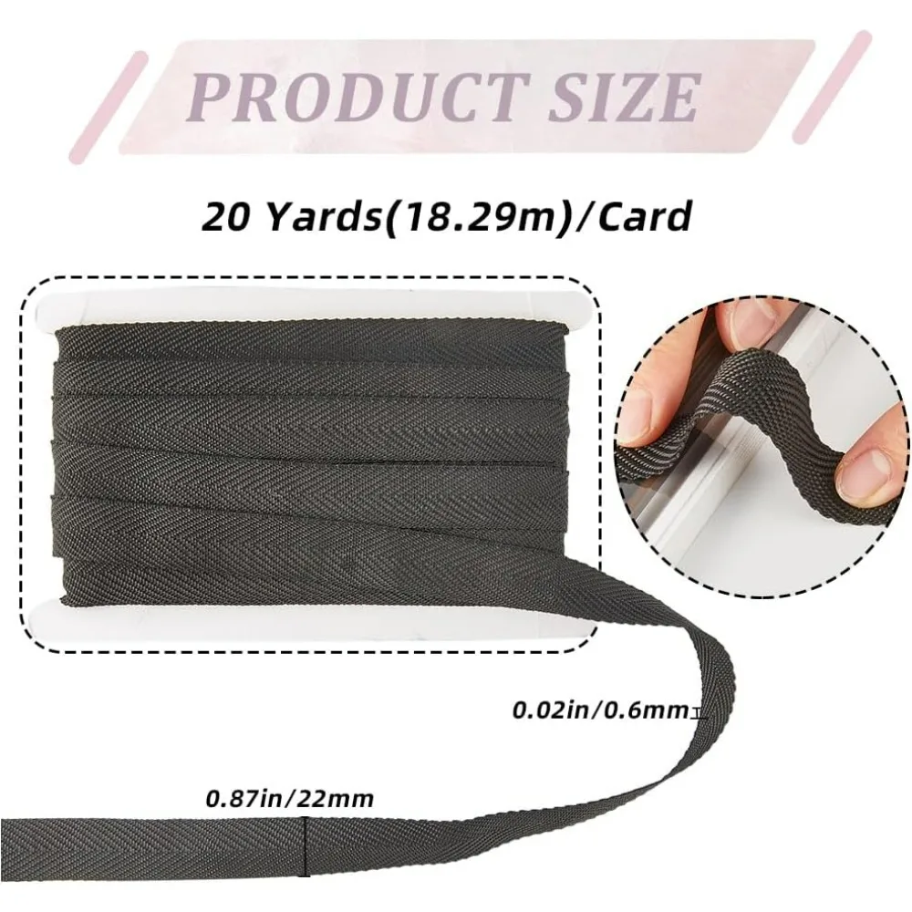 20 Yards Book Binding Headbands 22mm Wide Bias Binding Tape Black Flat Book Binding Ribbon Herringbone Webbing Trim making kit