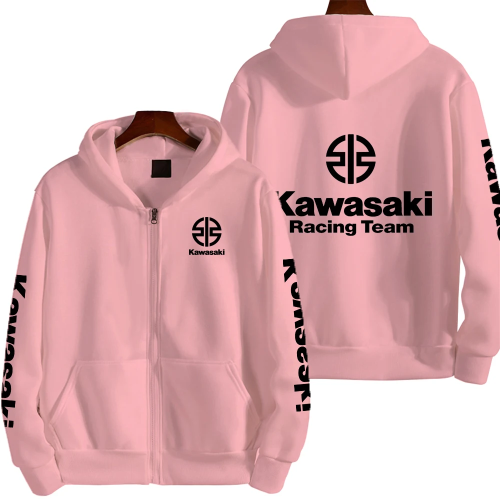 Kawasaki Logo Racing motocicleta equipo hombres Zip Up Sudadera con capucha primavera otoño moda hombre sudadera nuevo deporte mujer chaqueta abrigos