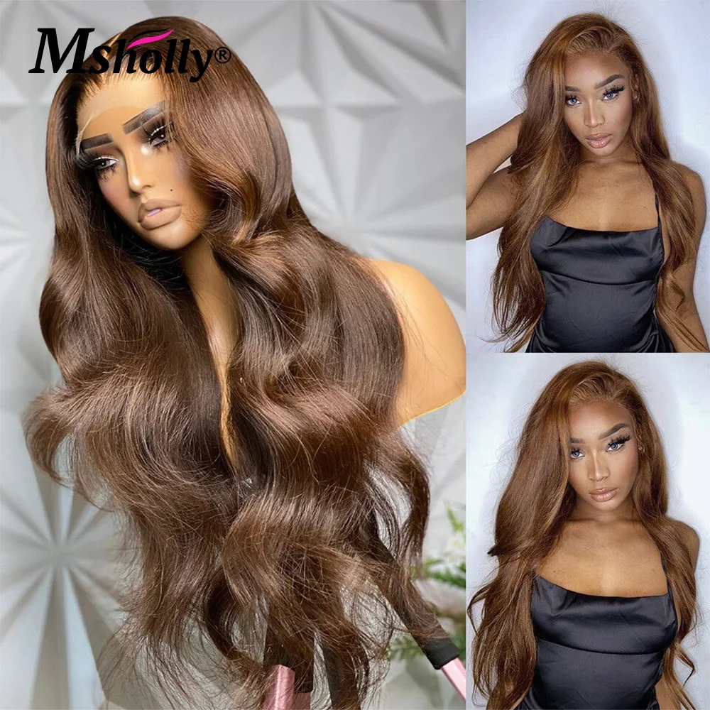 

Chocolate Brown 13X4 Lace Front Wig Human Hair Body Wave Nut Brown 4x4 Closure Lace Wigs For Women Brazilian Brown Lace Wigs