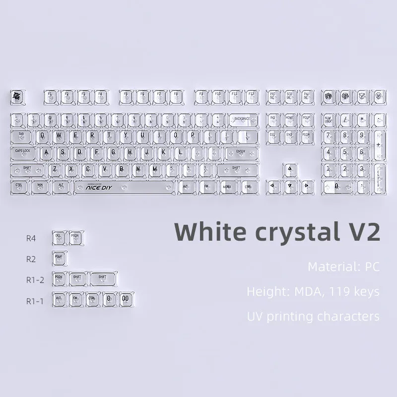 Keycap mekanik kristal MDA Profile119 kunci PC transparan cocok untuk sumbu MX cocok untuk kantor dan game