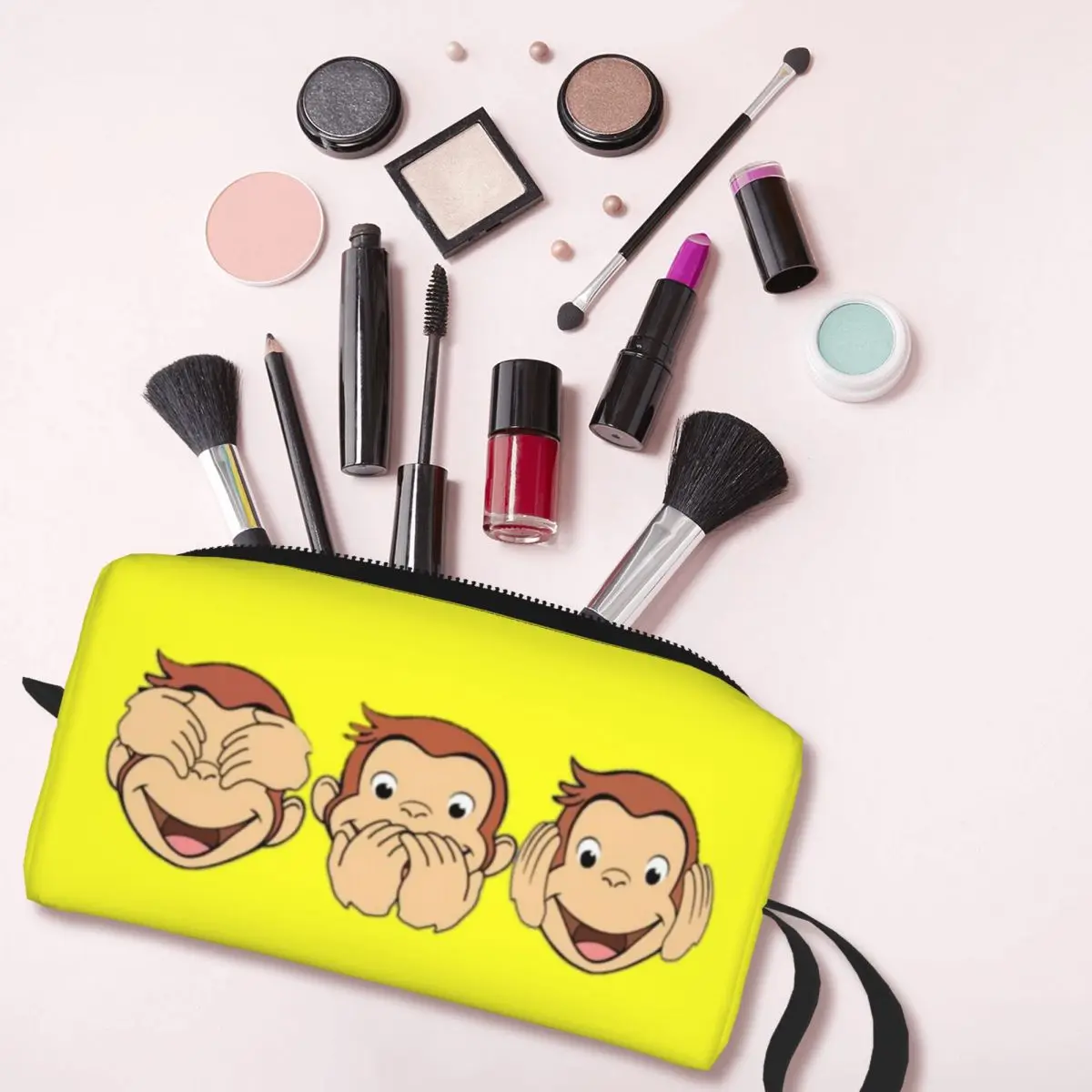 Funny Manga Makeup Bag Women Travel Cosmetic Organizer Cute Curious George Monkey Storage Toiletry Bags