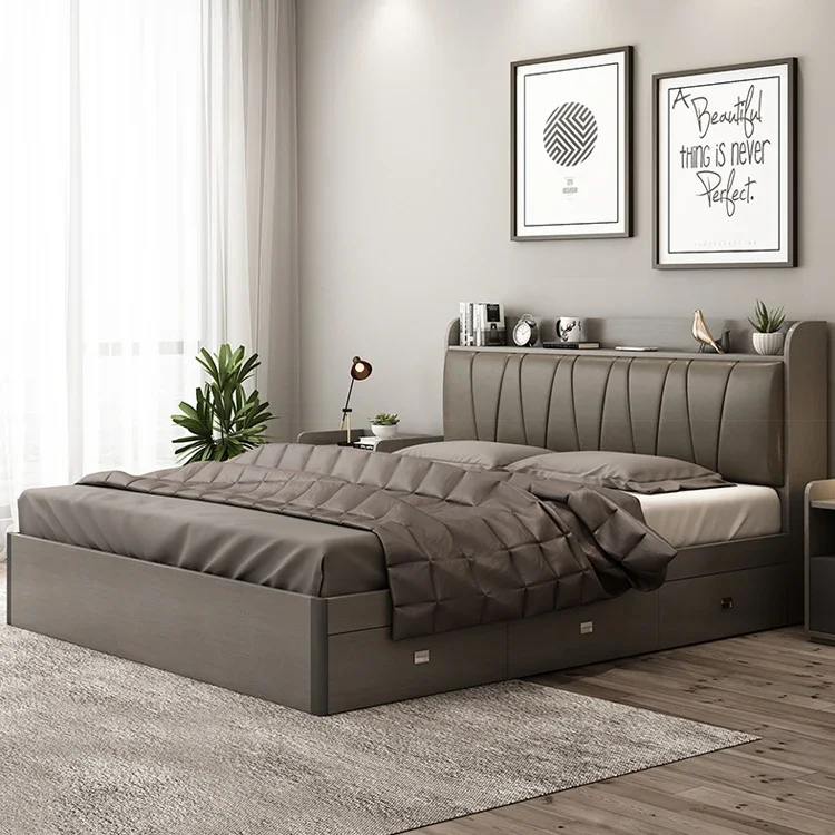 Najnowszy zestaw mebli do sypialni oszczędzający miejsce King Size Modern Queen Double Tatami Led Bed Designs Frame Luxurious With Storage