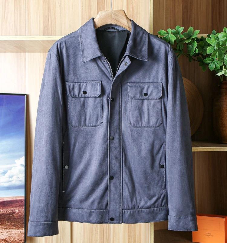 

Мужская повседневная замшевая куртка в стиле рабочей одежды, с длинными рукавами, отложным воротником, модная городская верхняя одежда для осени