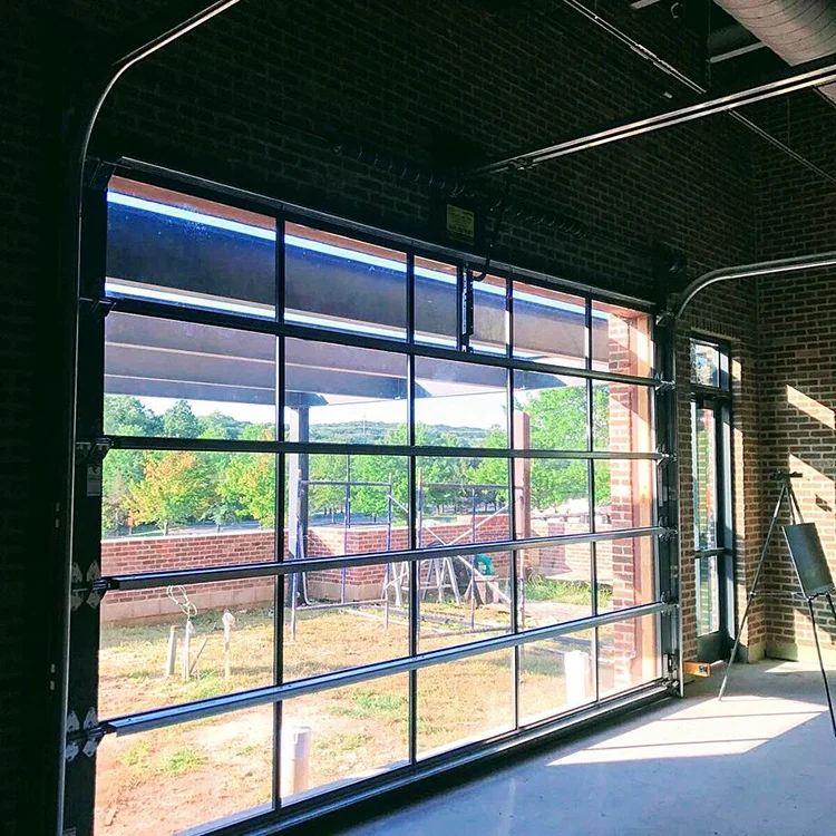 Customization Residential Black Frame Aluminum Glass Sectional Garage Door Full View Garage Door