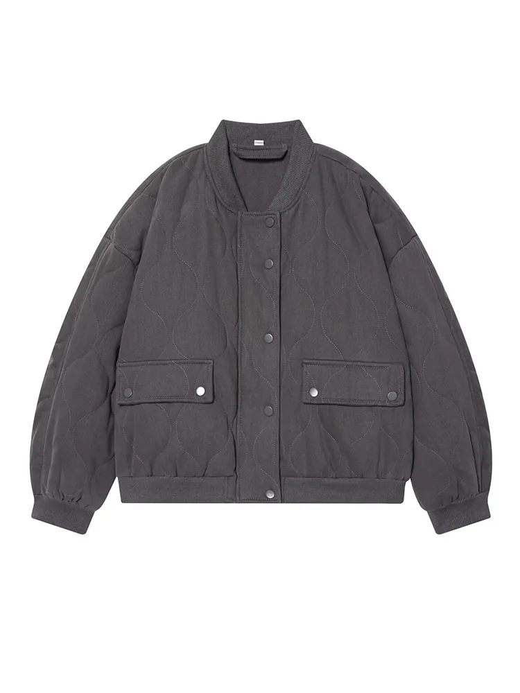 HH نساء 2025 شتاء موضة جديدة متعددة الاستخدامات فضفاضة مبطنة دافئة القطن معطف قصير أنثى بسيطة طويلة الأكمام انغلق Bomber سترة #4