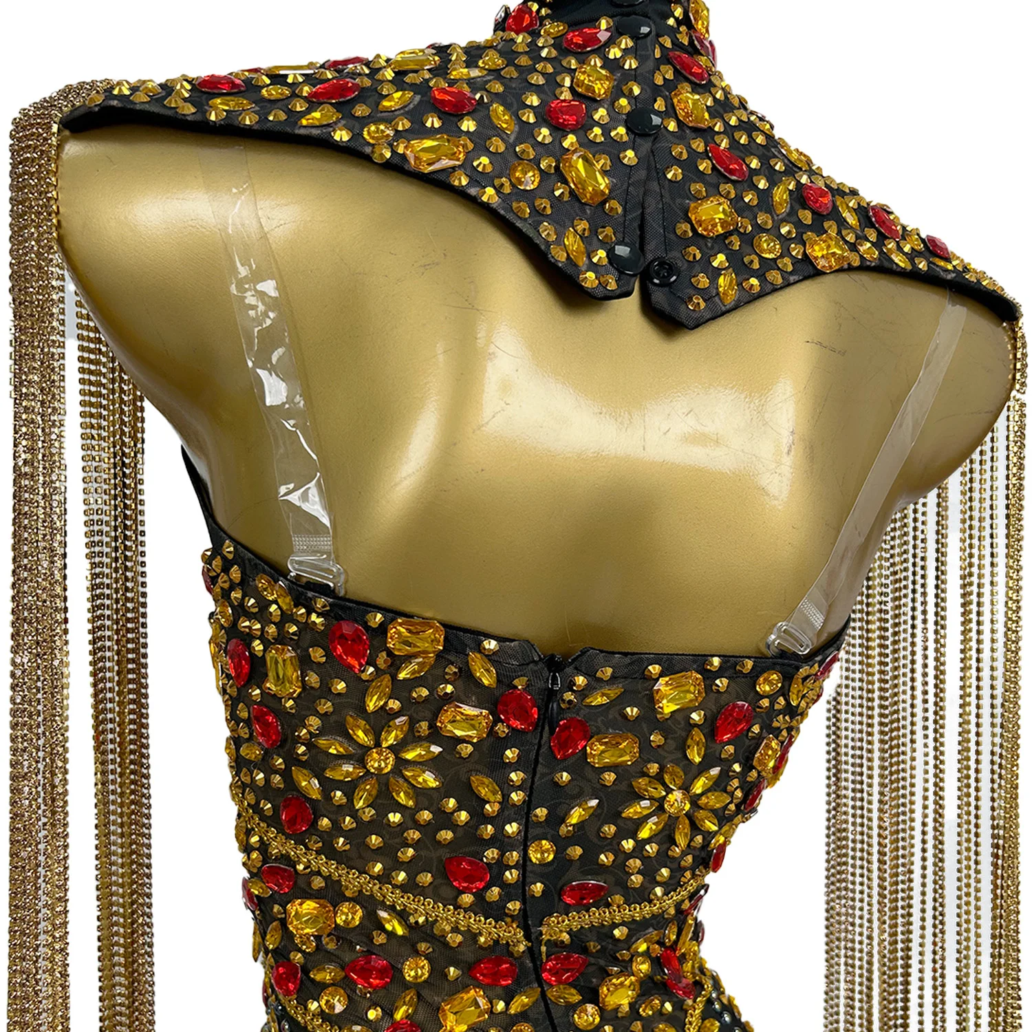 Catene di strass scintillanti di lusso Abito da sera con nappe Vedi attraverso abiti in rete Compleanno Prom Festival Celebrare Couture Shanyao