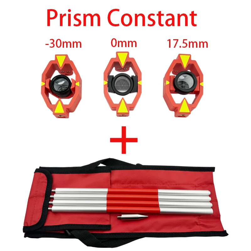 Mini Prism Silver Coated with Aluminium Alloy 4 Poles for Leica Total Stations Mini Prism Surveying Offset 0/17.5/-30mm GMP111