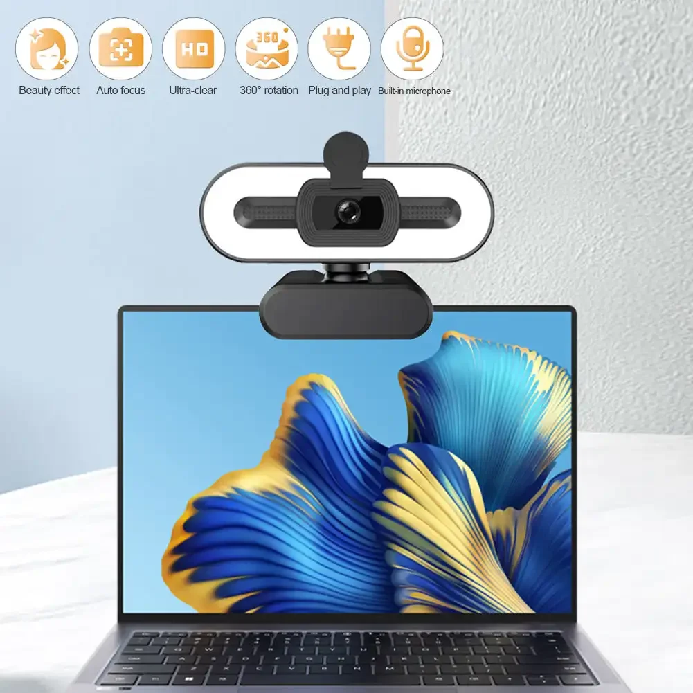 كاميرا ويب محمولة بتركيز تلقائي عالي الدقة 1080P 2K 4K كاميرا ويب للكمبيوتر المحمول كاميرا ويب بث مباشر مرنة مع ميكروفون بث مباشر مع ضوء #2