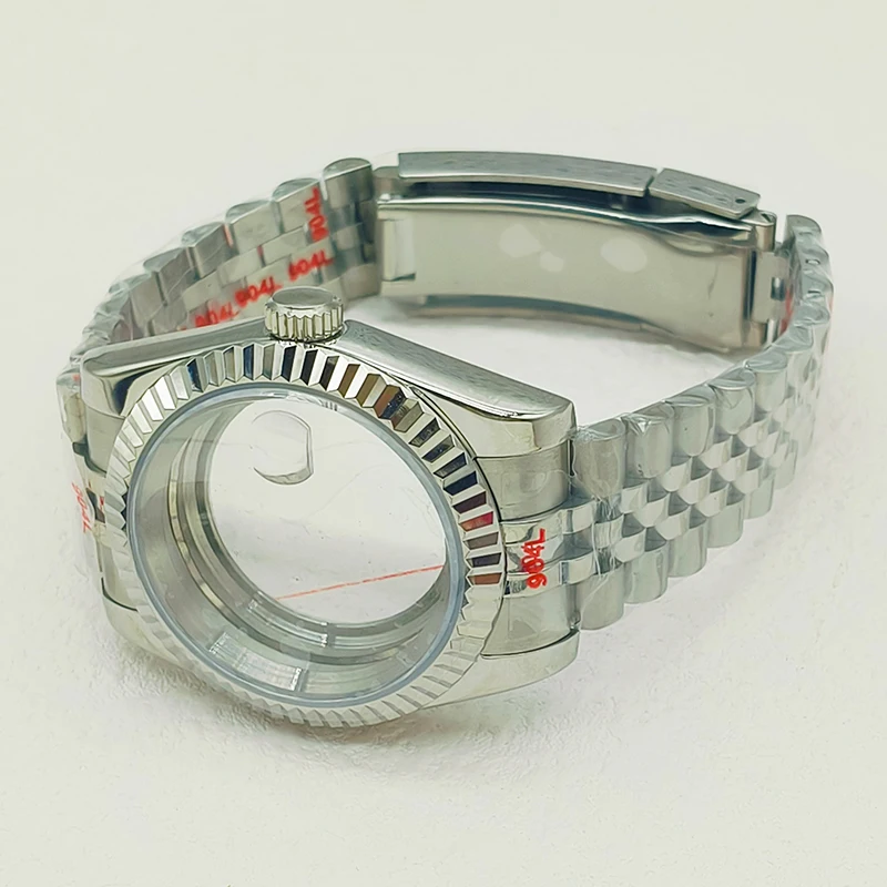 NH35 Case 36/39mm DJ Watch Case Sapphire Glass Transparent Back Cover With Steel Strap Fits NH35 NH36 4R 7S26 Movement Modified