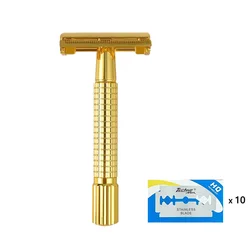 Classic Men Shaving Butterfly Open Razor - Bronze Short Handle Women Razors With 10 Blades,Metal Brass Manual Shaver