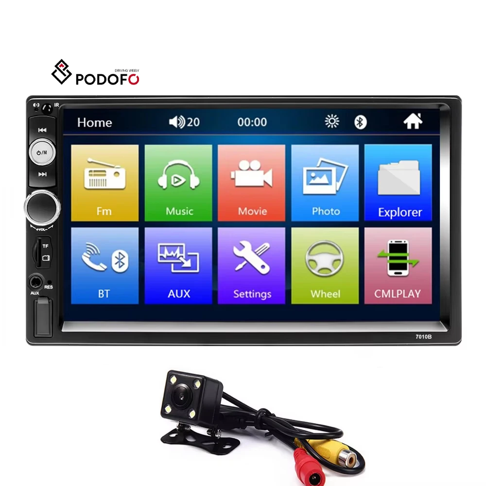 Podofo Autoestereo 2 Din Автомобильный радиоприемник для Carro 7 дюймов с сенсорным экраном BT FM USB AUX SD Автомобильный MP5 плеер 7010B + вид сзади ca inteligencja