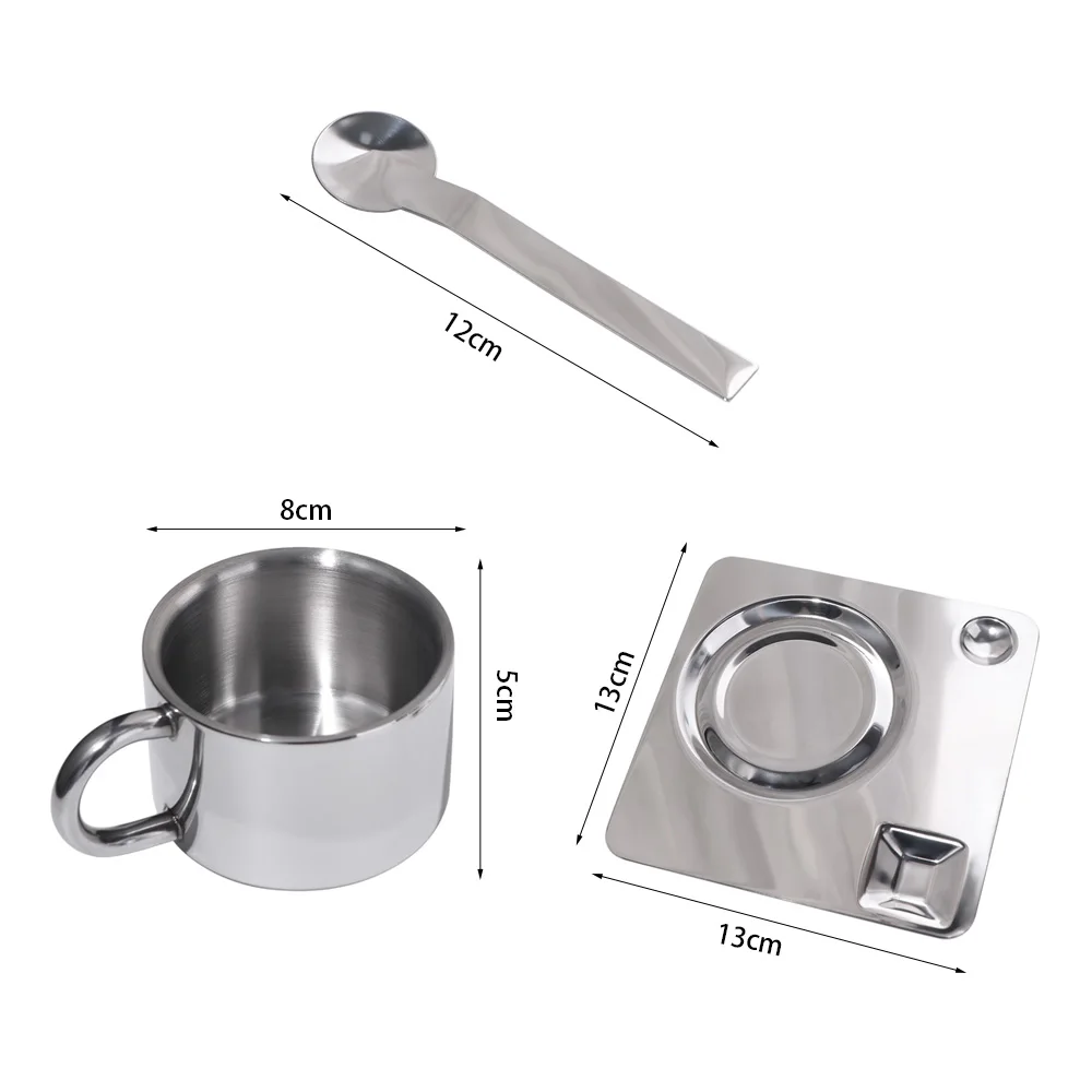 304 Stainless Steel Coffee Cup Set Minimalist Heat Resistant Coffee Mug with Spoon Drop-resistant Tea Cup Set Household