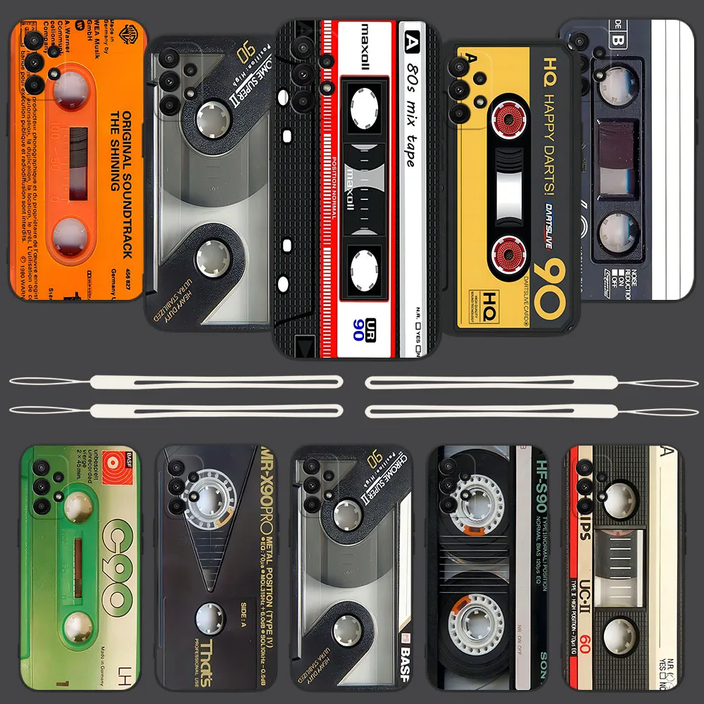 

Retro Cassette Music Tape Phone Case For Xiaomi Redmi Note 12 11 10 10S 9T 9 8 Pro Plus 10C 9A 9C 9T 4G 5G Cover With Hand Strap