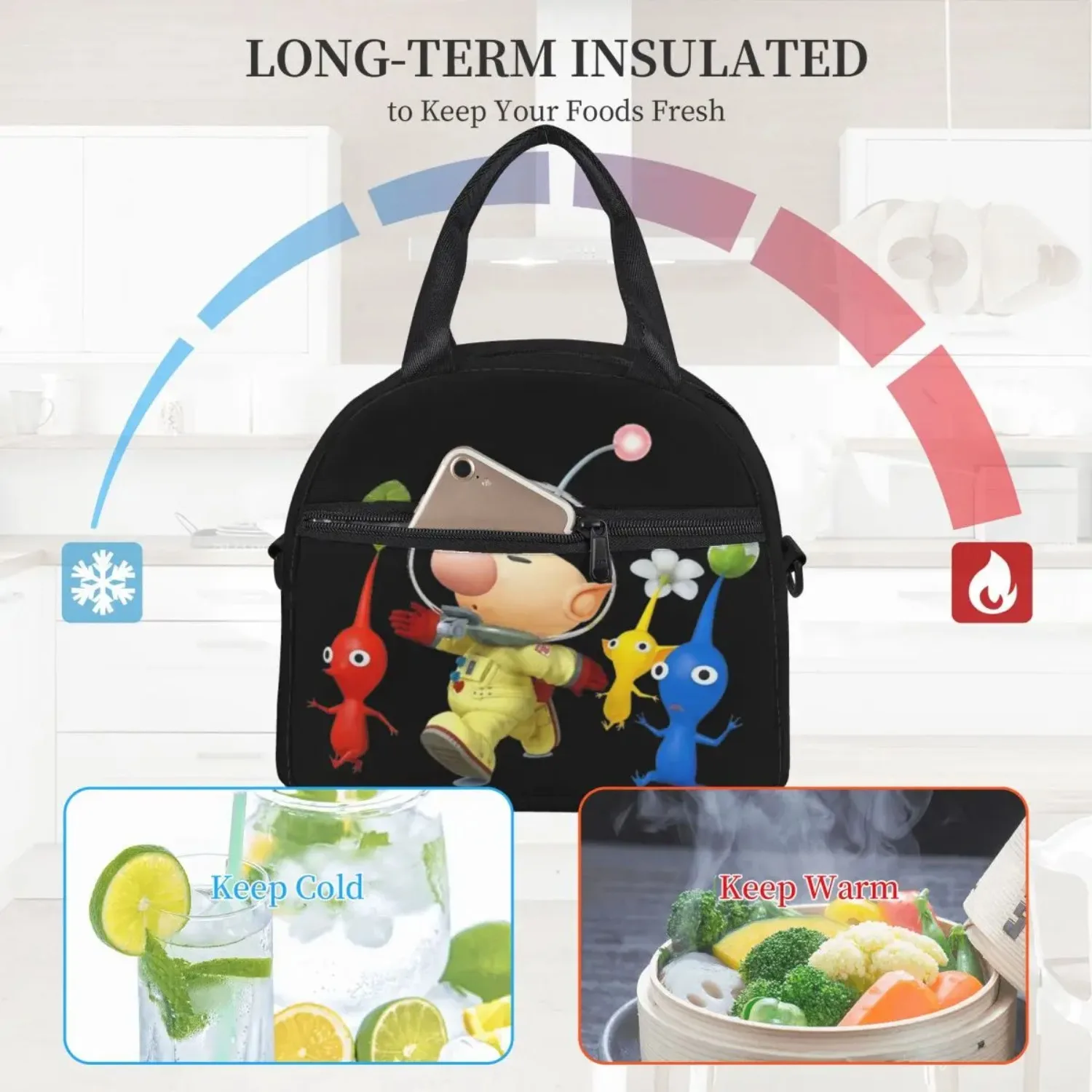 Pik Me Pikmin Logo Large Insulated Lunch Boxes with Adjustable Inside Strap Accessories Unique Lunch Container