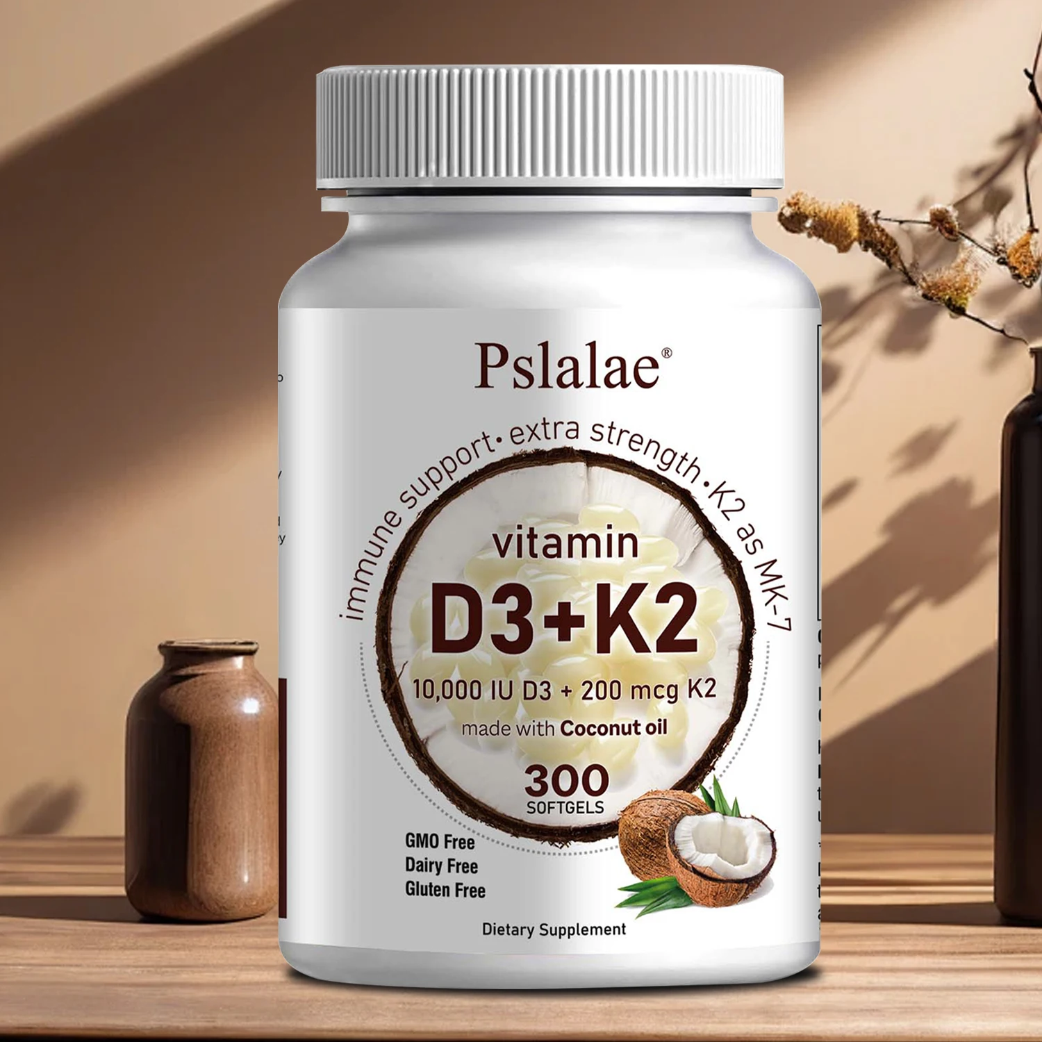 Vitamin D3 K2 Softgels - Vitamin D3 10000IU & Vitamin K2 200mcg Supplement Support Calcium Absorption Bone Heart Health 300 Caps