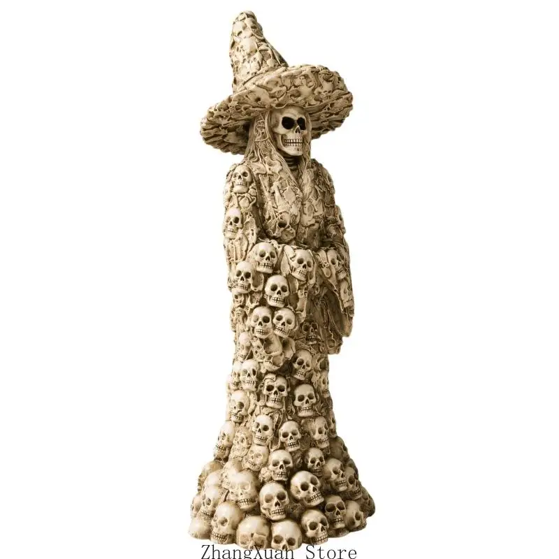 Halloween Hexe Skelett Statue Harz Gothic Desktop Dekor Figur für Kaminsims und gruselige Home Display Art 3XUF – Detail 2