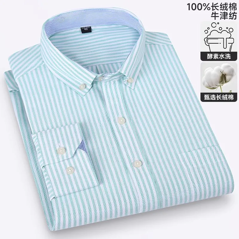

Oversized Oxford 100% Cotton Men's Shirts Long Sleeve Business Casual Formal Classic Striped Plaid white Shirt Men Long Sleeve