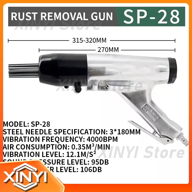 Pneumatic Rust Removal Gun for Shipbuilding Industry 28/24-Pin Impact Rust Removal Machine for Weld Slag and Rust Removal
