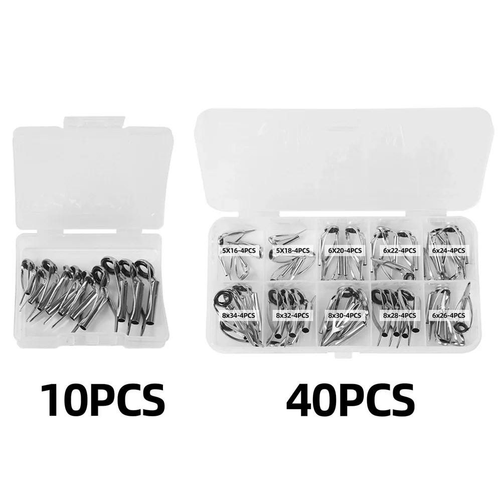 10/40pcs Fishing rod Tip Repair Kit Rod Top Tips Replacement stainless steel Ceramic Ring Guide Tips DIY Fishing Supplies view 2