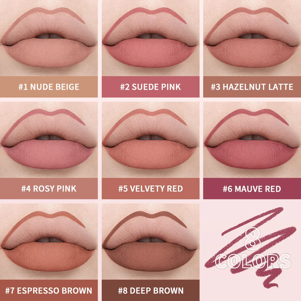 Stain Lip Liner Pencil 8 Colors Waterproof Long Lasting Matte Lip Contour Pen Creamy Nude Shades Shaping Lip Makeup Cosmetic