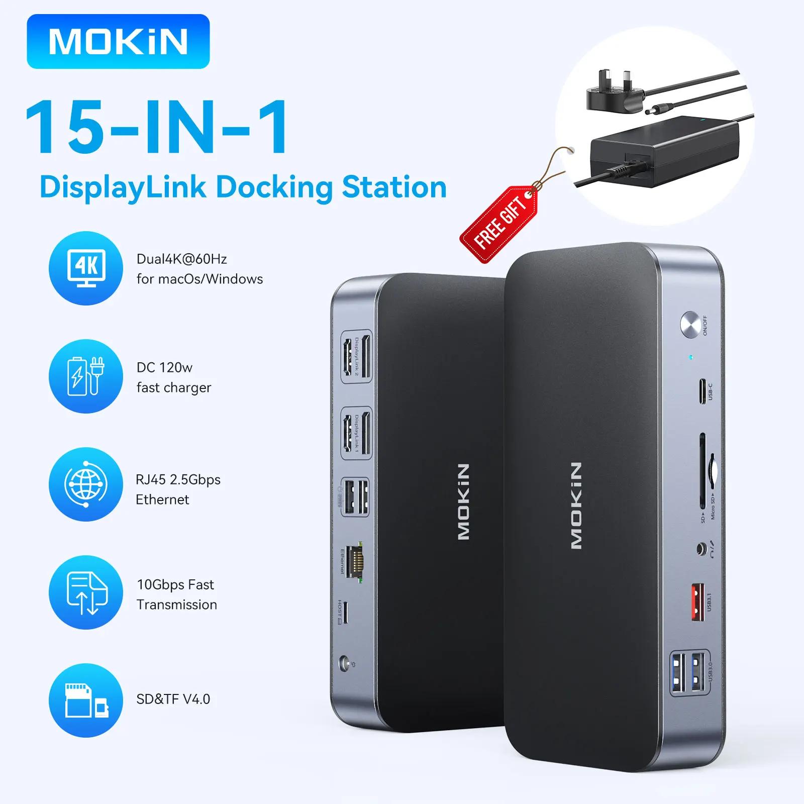 

MOKiN DisplayLink Docking Station with 2 HDMI,2 Displayport,USB 3.1,2.5Gbps Ethernet,USB 3.1,SD/TF 4.0 Hub for MacBook Pro Air