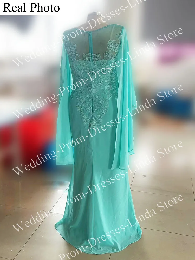 Long Turquoise Mother of the Bride Dress Jewel Neck Floor Length Elegant Wedding Party Guest Skirt for Women 2023 Gala Evening