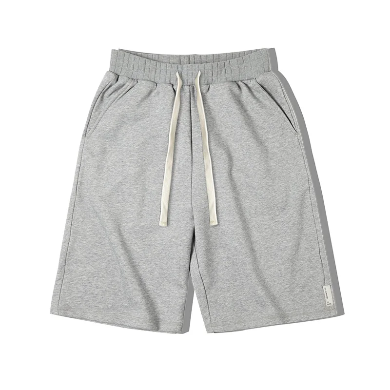 Maden Vintage Heavyweight Gray Knitted Shorts for Men Summer Casual Basketball Sport Short Pants Elastic Waist Cotton Sweatpants