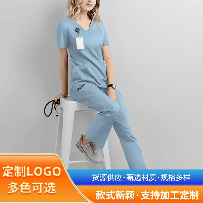 STRETCH Medical Uniform Women Operating Room Short-sleeved Nurse Scrub Set Hospital Surgeon Work Clothes Soft Breathable LMW006