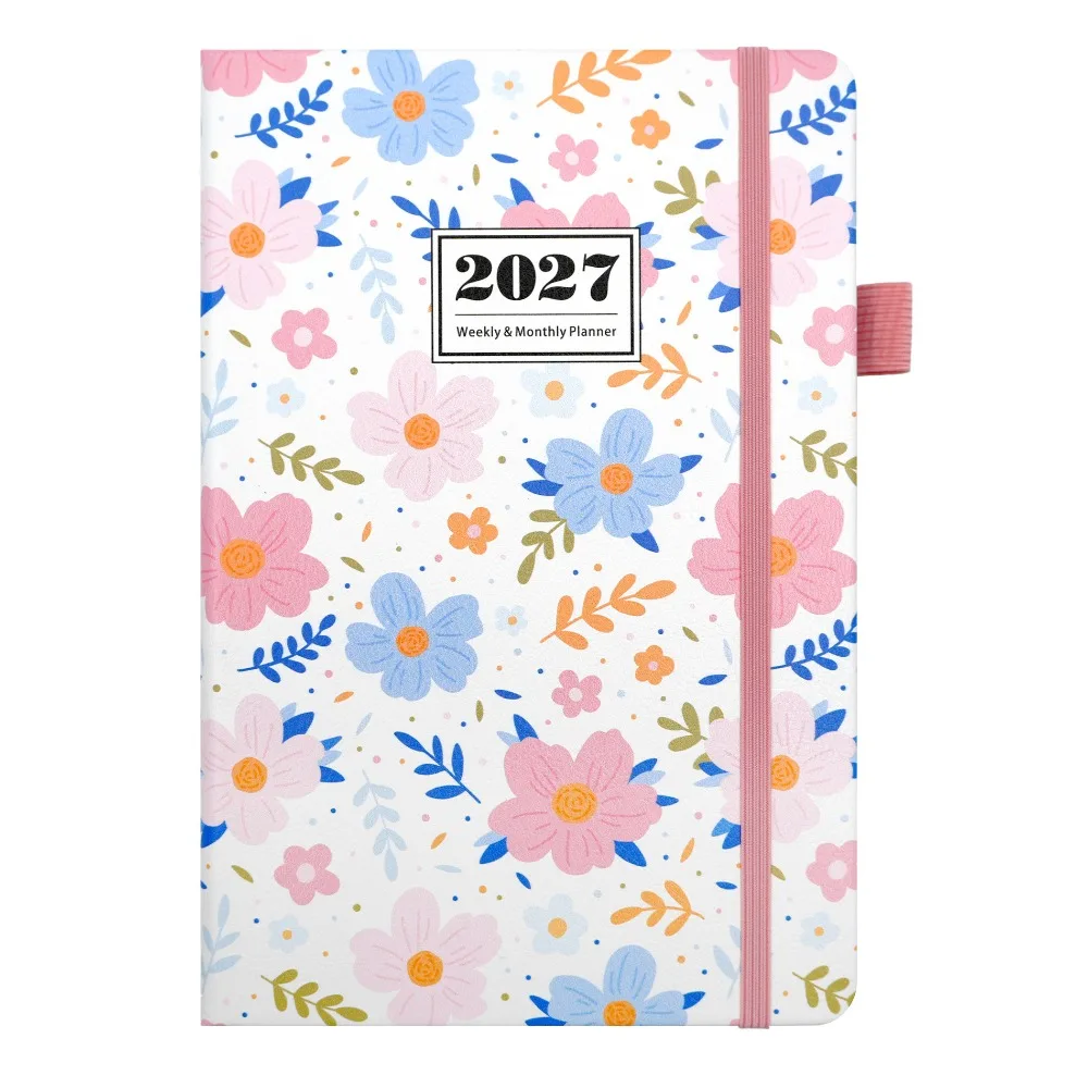 Weekly & Monthly 2027 Planner From Jan-Dec Side Monthly Step Tabs A5 Diary PU Leather Cover Holiday Reminders Yearly Planner